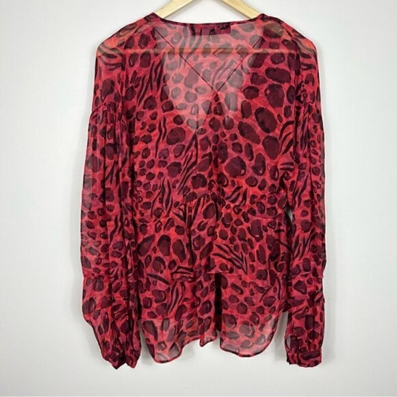 IRO Realize Red Leopard Ruffle Blouse 36 - Picture 6 of 8